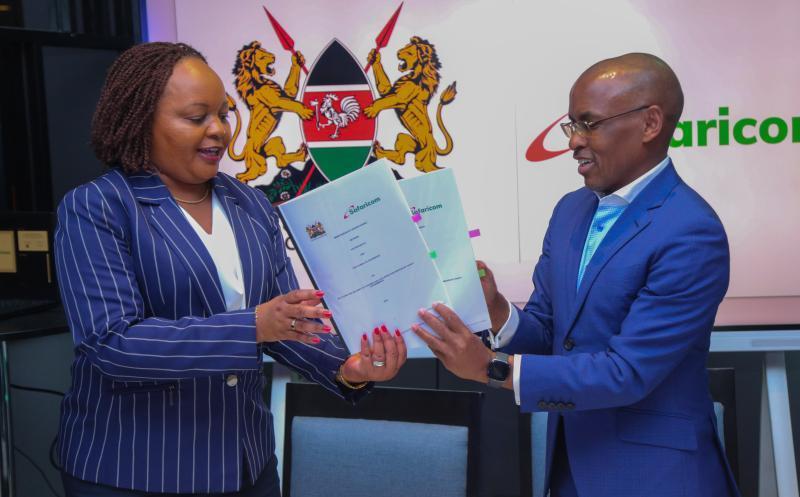 Safaricom CEO Peter Ndegwa and CoG Chairperson Anne Waiguru.